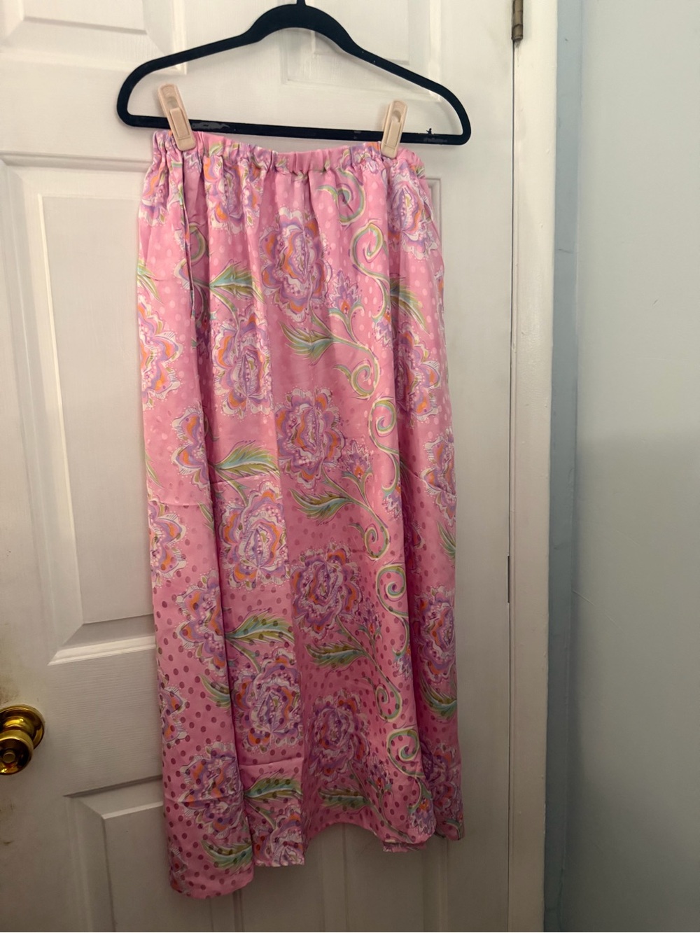 Bob Mackie Wearable Art Pink Floral 100% Silk Maxi Skirt Plus 1X